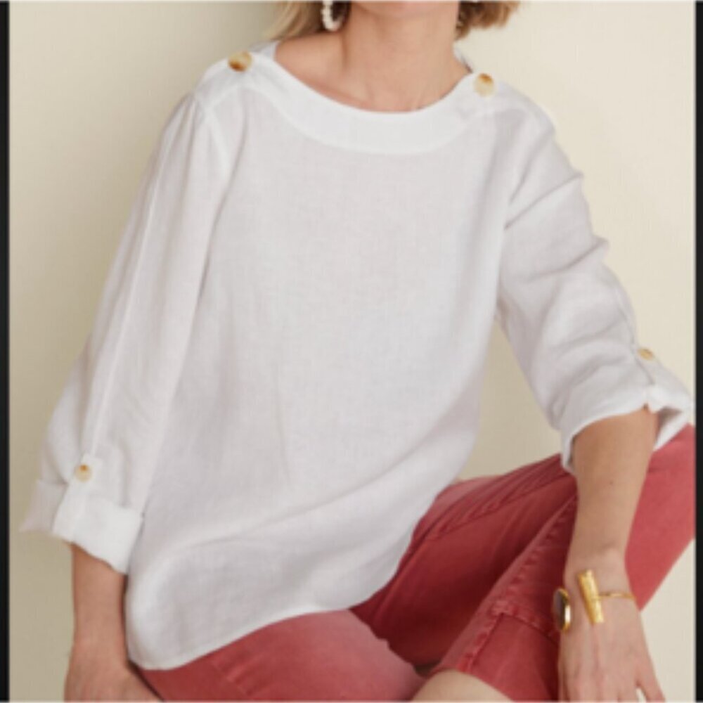 Soft Surroundings 100% Linen Natural Fiber White Blouse Pullover Top Small - Picture 7 of 7